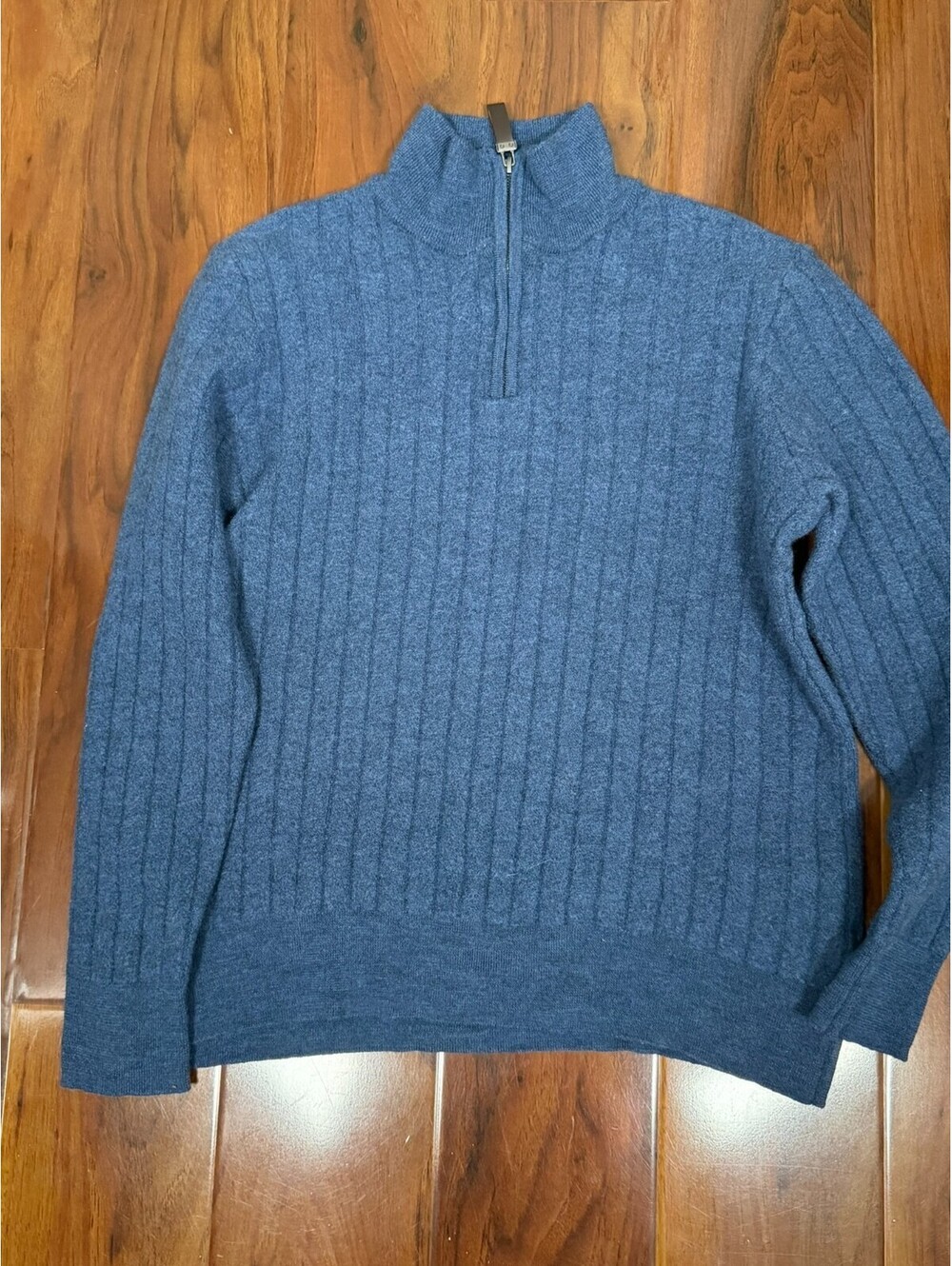 Jason Wu 100% Merino Wool Sweater Size XL Men's Quarter Zip Blue Cable Knit